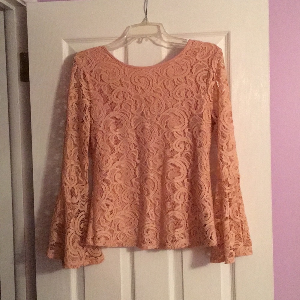 Dusty rose colored Lace bell sleeve blouse